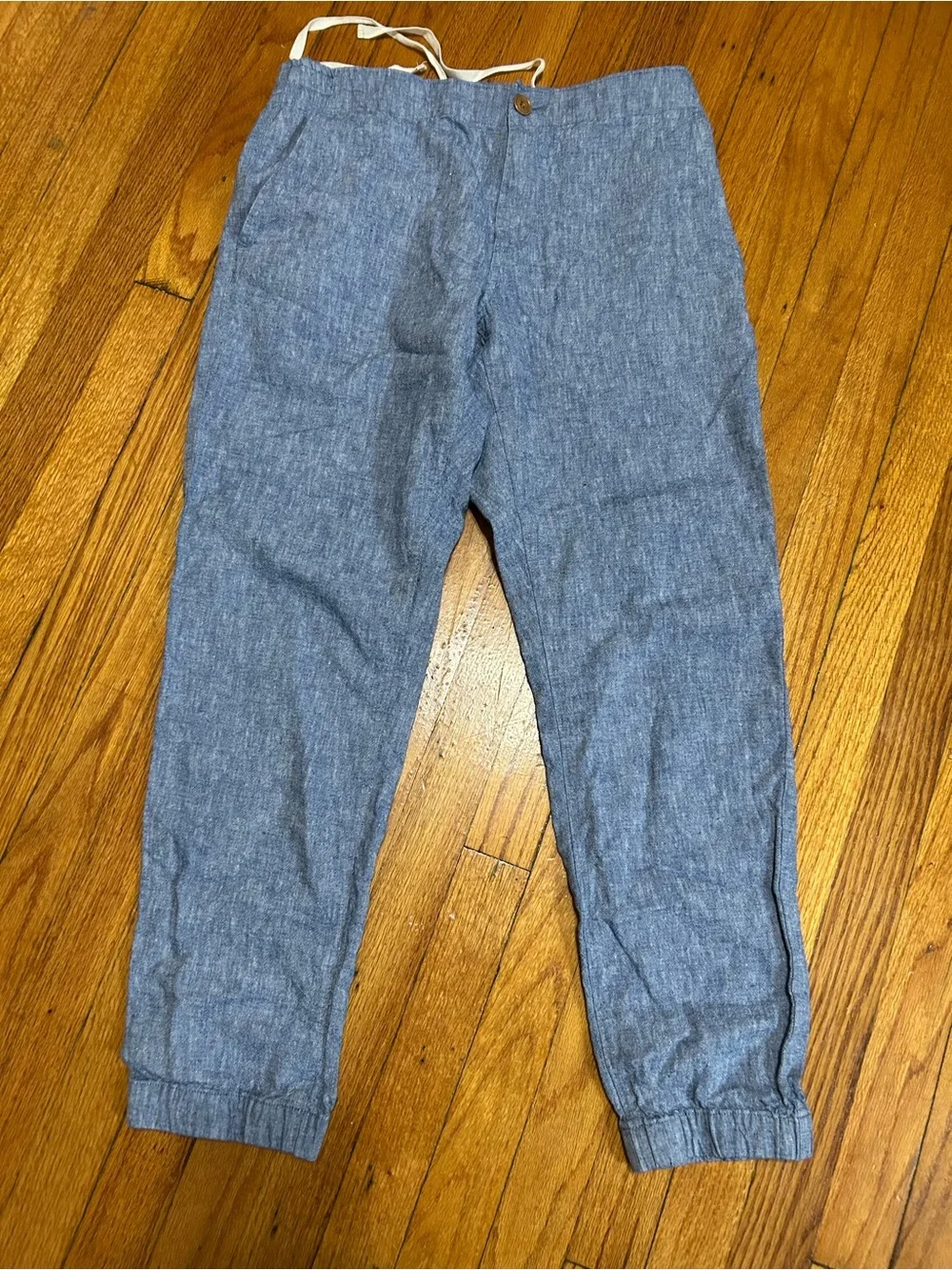 GAP Men’s  Chambray Like Linen Cotton Blend Blue Joggers Medium